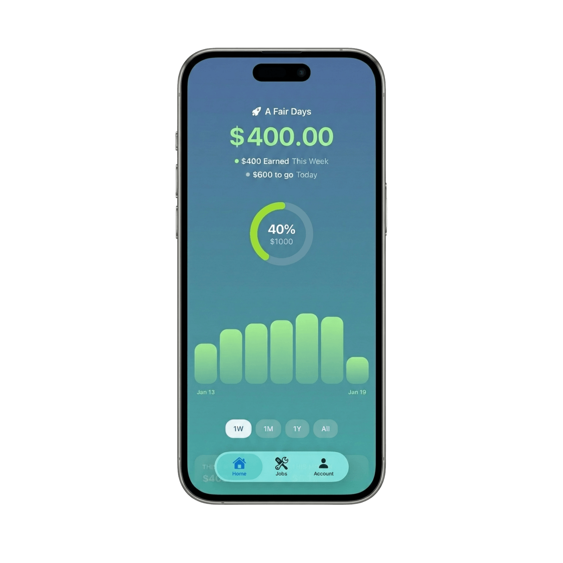 A Fair Days app showing earnings dashboard